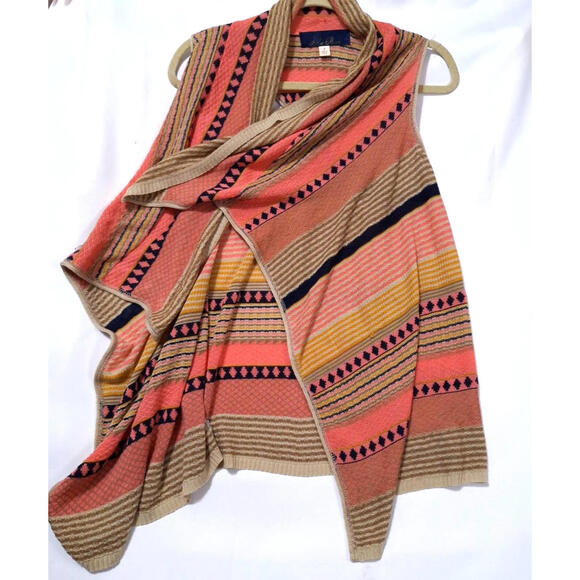 BLUE RAIN Drapey Cardigan Duster Wm S Sleeveless Stripe Knit Vest Boho Aztec - Picture 4 of 9